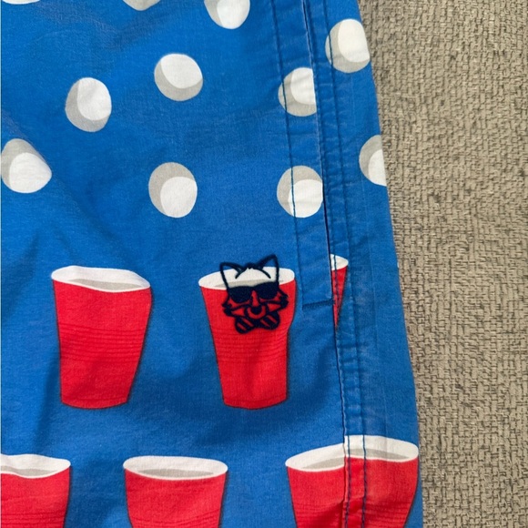 Party Pants Blue and Red Swim Shorts with Cup Pattern - Picture 2 of 6